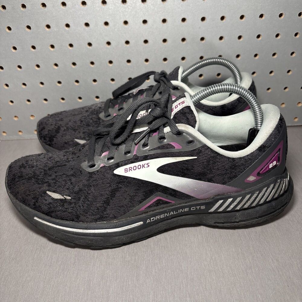 Brooks Adrenaline GTS 23 Running Shoes Womens 10.5 Black Purple Animal Sneaker